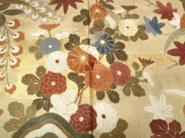 平和屋着物●訪問着　駒刺繍　草花文　金彩　正絹　逸品　CABB6162ut