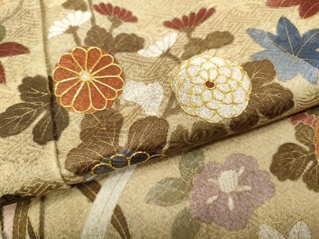 平和屋着物●訪問着　駒刺繍　草花文　金彩　正絹　逸品　CABB6162ut