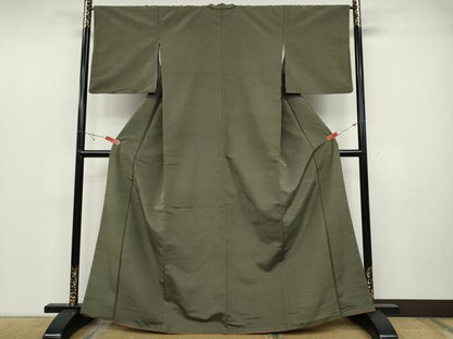 平和屋着物●上質な紬　利休色　正絹　逸品　CABB6166ut