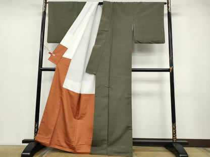 平和屋着物●上質な紬　利休色　正絹　逸品　CABB6166ut