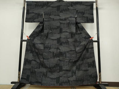 平和屋着物●結城紬　80亀甲　雲重ね風景文　正絹　逸品　未使用　CABB6168ut