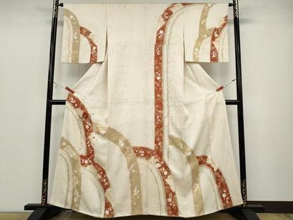 平和屋着物●訪問着　駒刺繍　杢目絞り　枝花文　金彩　正絹　逸品　CABB6176ut