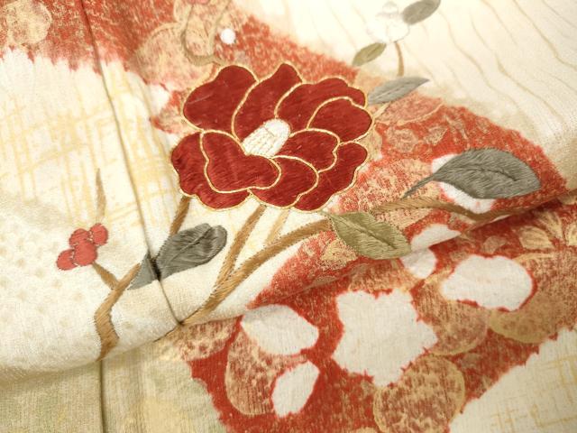平和屋着物●訪問着　駒刺繍　杢目絞り　枝花文　金彩　正絹　逸品　CABB6176ut