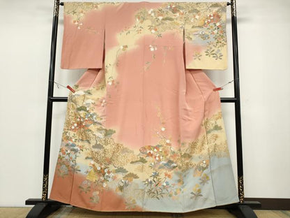 平和屋着物●訪問着 作家物 駒刺繍 地紙草花文 暈し染め 金彩 正絹 逸品 CABB6183ut