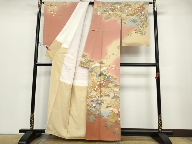 平和屋着物●訪問着 作家物 駒刺繍 地紙草花文 暈し染め 金彩 正絹 逸品 CABB6183ut