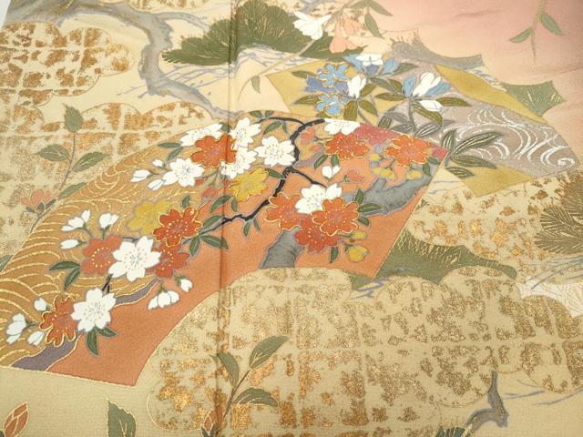 平和屋着物●訪問着 作家物 駒刺繍 地紙草花文 暈し染め 金彩 正絹 逸品 CABB6183ut