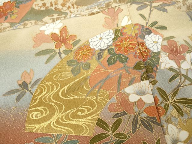 平和屋着物●訪問着 作家物 駒刺繍 地紙草花文 暈し染め 金彩 正絹 逸品 CABB6183ut