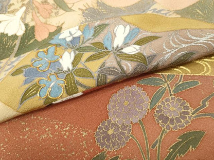 平和屋着物●訪問着 作家物 駒刺繍 地紙草花文 暈し染め 金彩 正絹 逸品 CABB6183ut