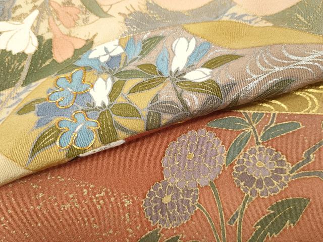 平和屋着物●訪問着 作家物 駒刺繍 地紙草花文 暈し染め 金彩 正絹 逸品 CABB6183ut
