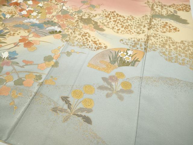 平和屋着物●訪問着 作家物 駒刺繍 地紙草花文 暈し染め 金彩 正絹 逸品 CABB6183ut