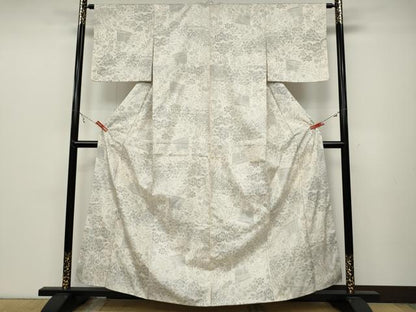 平和屋着物●本場大島紬 白大島 9マルキ 120亀甲 風景草花文 正絹 逸品 CABB6192ut