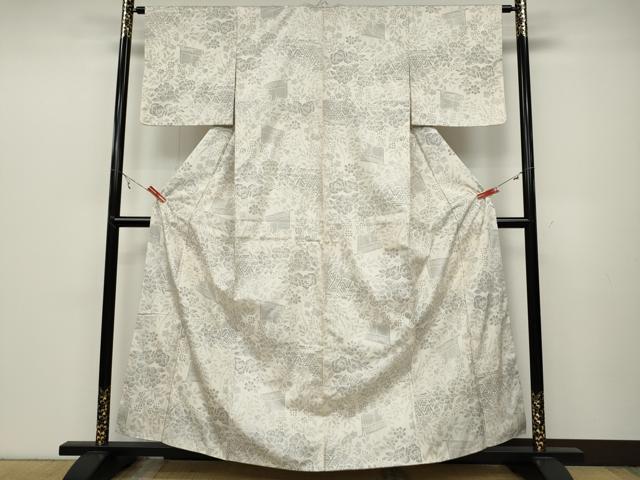 平和屋着物●本場大島紬 白大島 9マルキ 120亀甲 風景草花文 正絹 逸品 CABB6192ut