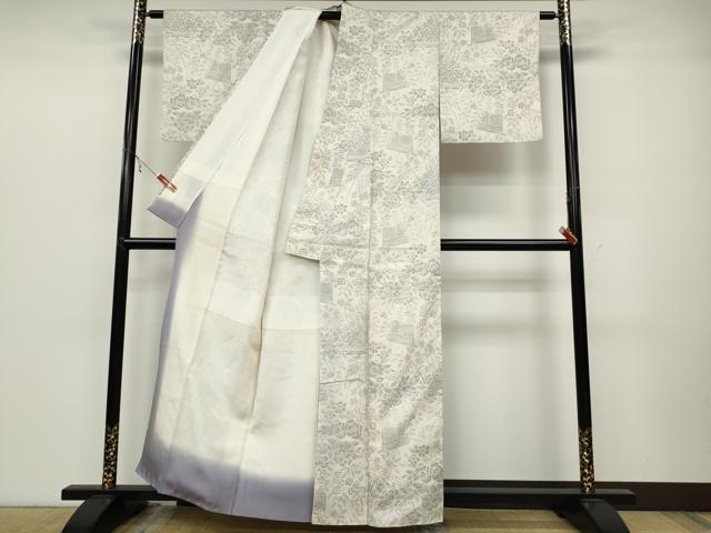 平和屋着物●本場大島紬 白大島 9マルキ 120亀甲 風景草花文 正絹 逸品 CABB6192ut