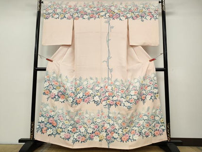 平和屋着物●訪問着　刺繍　草花文　正絹　逸品　CABB6198ut