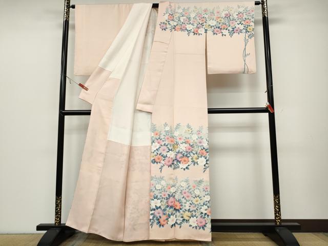 平和屋着物●訪問着　刺繍　草花文　正絹　逸品　CABB6198ut