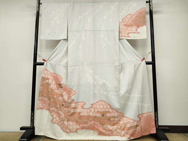 平和屋着物●訪問着　駒刺繍　絞り　エ霞花文　金彩　正絹　逸品　CABB6199ut