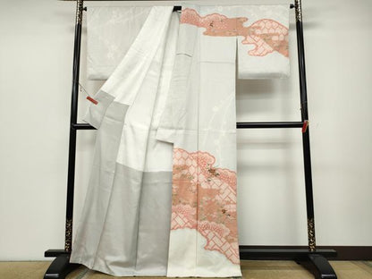 平和屋着物●訪問着　駒刺繍　絞り　エ霞花文　金彩　正絹　逸品　CABB6199ut