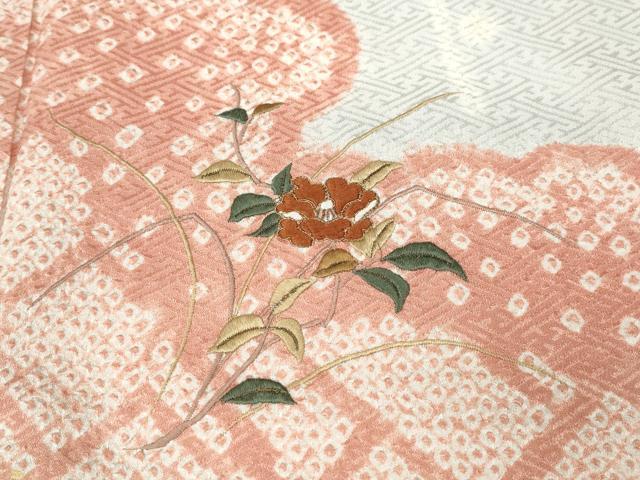 平和屋着物●訪問着　駒刺繍　絞り　エ霞花文　金彩　正絹　逸品　CABB6199ut