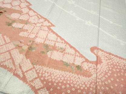 平和屋着物●訪問着　駒刺繍　絞り　エ霞花文　金彩　正絹　逸品　CABB6199ut