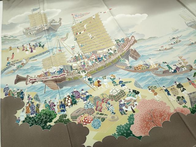平和屋着物●糸目友禅作家　滝沢晃　色留袖　人物船文　暈し染め　正絹　逸品　未使用　CABB6204ut