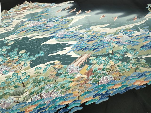 平和屋着物●本加賀友禅作家　相河達博　黒留袖　風景飛鶴草木文　暈し染め　正絹　逸品　CABB6205ut