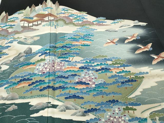 平和屋着物●本加賀友禅作家　相河達博　黒留袖　風景飛鶴草木文　暈し染め　正絹　逸品　CABB6205ut