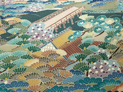 平和屋着物●本加賀友禅作家　相河達博　黒留袖　風景飛鶴草木文　暈し染め　正絹　逸品　CABB6205ut