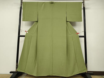 平和屋着物●上質な色無地　抹茶色　正絹　逸品　CABB6209ut