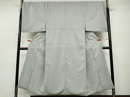 平和屋着物●男性　色無地　菱花地紋　絹鼠色　キングサイズ　洗える着物　CABB6212ut