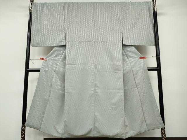 平和屋着物●男性　色無地　菱花地紋　絹鼠色　キングサイズ　洗える着物　CABB6212ut