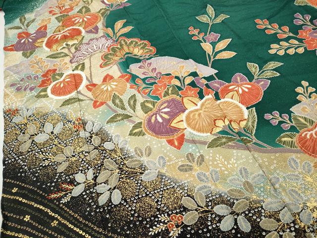 平和屋着物●豪華振袖　枝花文　暈し染め　銀通し地　正絹　逸品　CABB6218ut