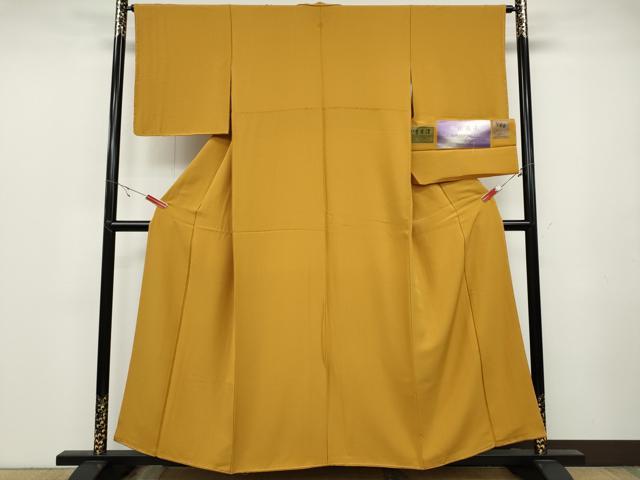 平和屋着物●上質な色無地　堅牢染　草木染　紫根蔵染　柑子色　証紙付き　正絹　逸品　CABB6219ut