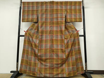 平和屋着物●上質な紬　格子柄　正絹　逸品　CABB6221ut