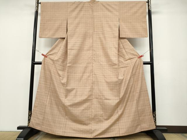 平和屋着物●上質な紬　格子柄　正絹　逸品　CABB6222ut 平和屋着物○上質な紬 格子柄 正絹 逸品 CABB6222ut