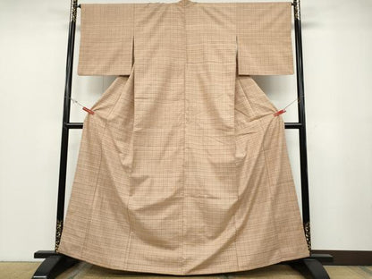 平和屋着物●上質な紬　格子柄　正絹　逸品　CABB6222ut