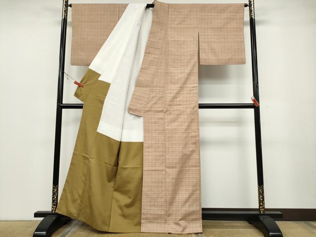 平和屋着物●上質な紬　格子柄　正絹　逸品　CABB6222ut