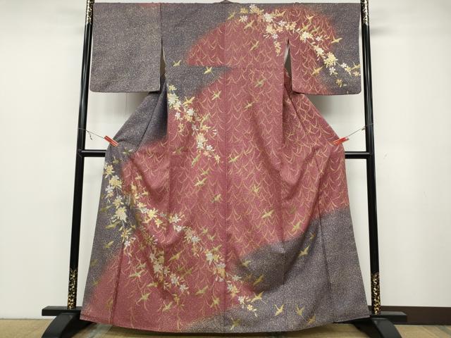 平和屋着物●訪問着　飛鶴枝花文　暈し染め　金銀彩　正絹　逸品　CABB6225ut