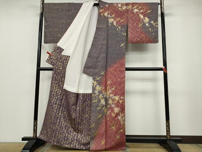 平和屋着物●訪問着　飛鶴枝花文　暈し染め　金銀彩　正絹　逸品　CABB6225ut