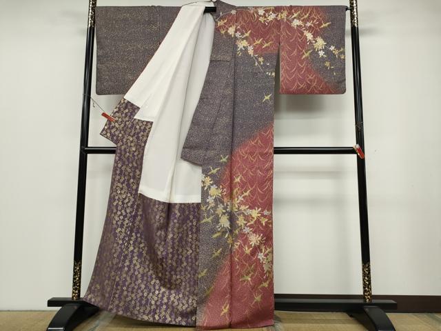 平和屋着物●訪問着　飛鶴枝花文　暈し染め　金銀彩　正絹　逸品　CABB6225ut