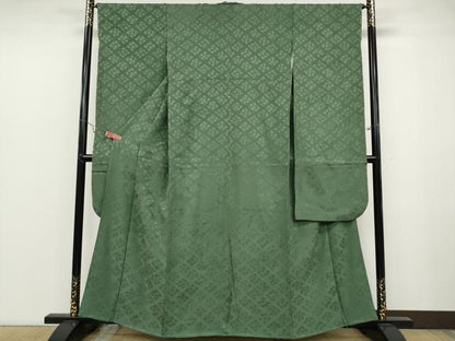 平和屋着物●豪華振袖　菱花唐草地紋　老竹色　正絹　逸品　CABB6232ut