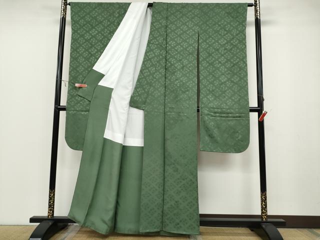 平和屋着物●豪華振袖　菱花唐草地紋　老竹色　正絹　逸品　CABB6232ut