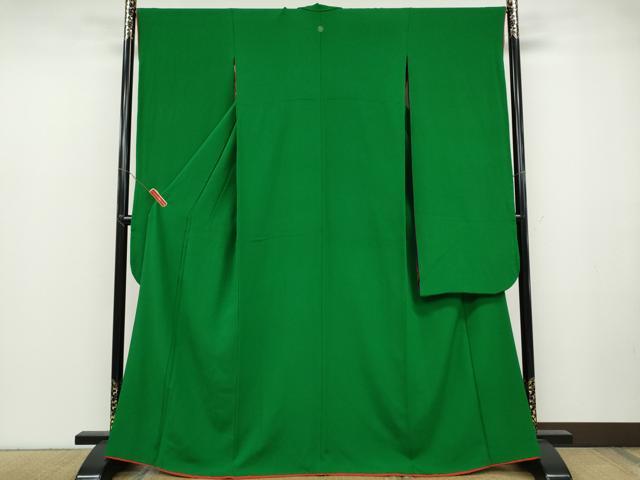 平和屋着物●ファッションデザイナー 花井幸子　振袖　霞地紋　常磐色　正絹　逸品　CABB6235ut