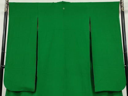 平和屋着物●ファッションデザイナー 花井幸子　振袖　霞地紋　常磐色　正絹　逸品　CABB6235ut