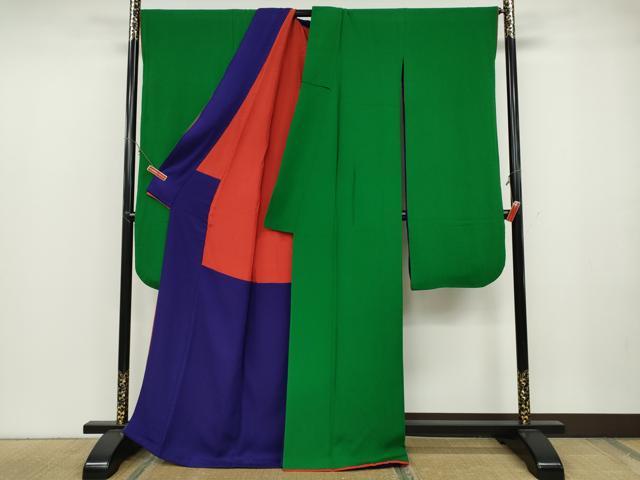 平和屋着物●ファッションデザイナー 花井幸子　振袖　霞地紋　常磐色　正絹　逸品　CABB6235ut