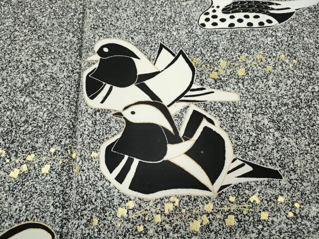 平和屋着物○訪問着 鴛鴦文 たたき染め 金彩 正絹 逸品 CABB6239ut