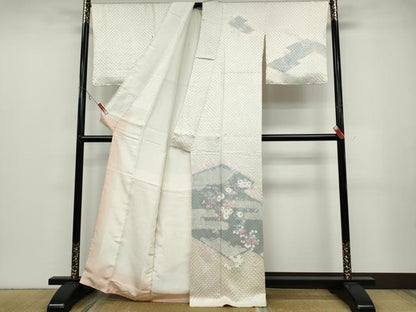 平和屋着物●訪問着　絞り　松皮菱草花文　正絹　逸品　未使用　CABB6240ut