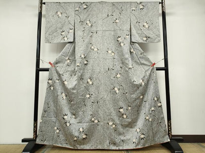 平和屋着物●上質な小紋　枝花文　たたき染め　金彩　正絹　逸品　CABB6241ut
