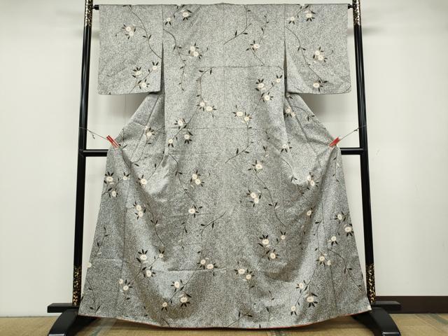平和屋着物●上質な小紋　枝花文　たたき染め　金彩　正絹　逸品　CABB6241ut