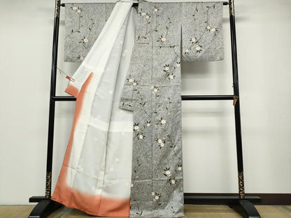 平和屋着物●上質な小紋　枝花文　たたき染め　金彩　正絹　逸品　CABB6241ut