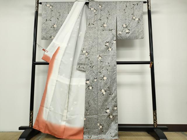 平和屋着物●上質な小紋　枝花文　たたき染め　金彩　正絹　逸品　CABB6241ut